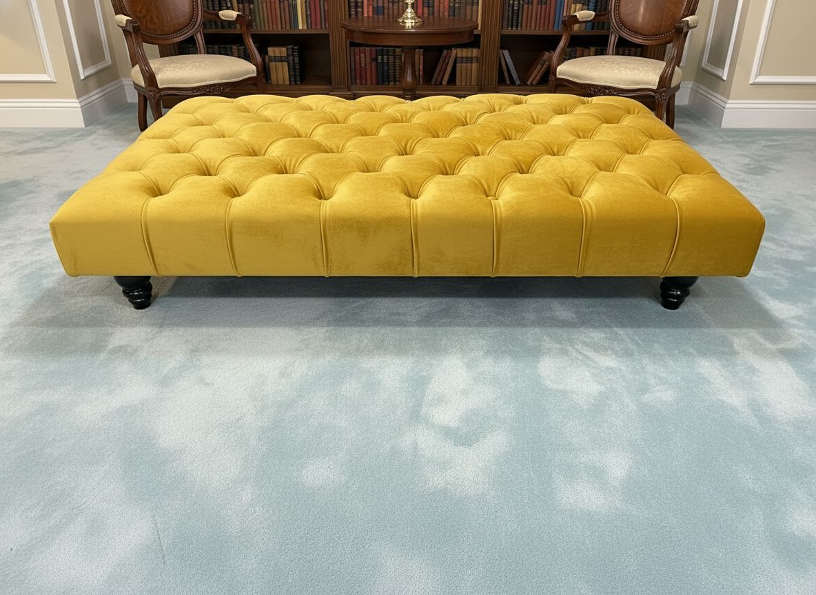 Large Chesterfield Footstool Coffee Table, beautifully upholstered in soft plush fabric