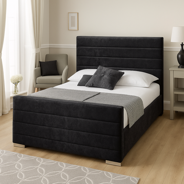 Luxury Capri Bed Frame in Crushed Velvet Fabric and  in Soft Plush Fabric