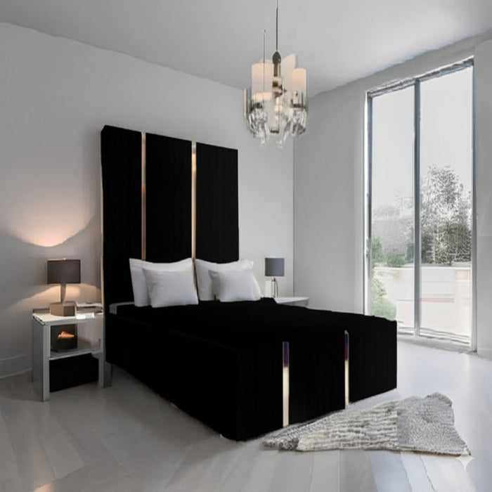 Gold Strips Accent Bed Frame with Tall Headboard