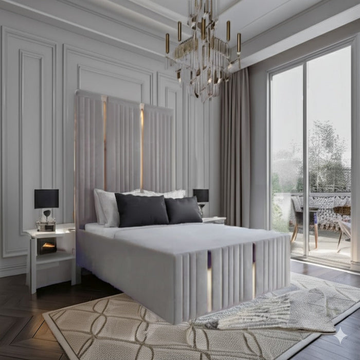 Gold Strips Accent Bed Frame with Tall Headboard